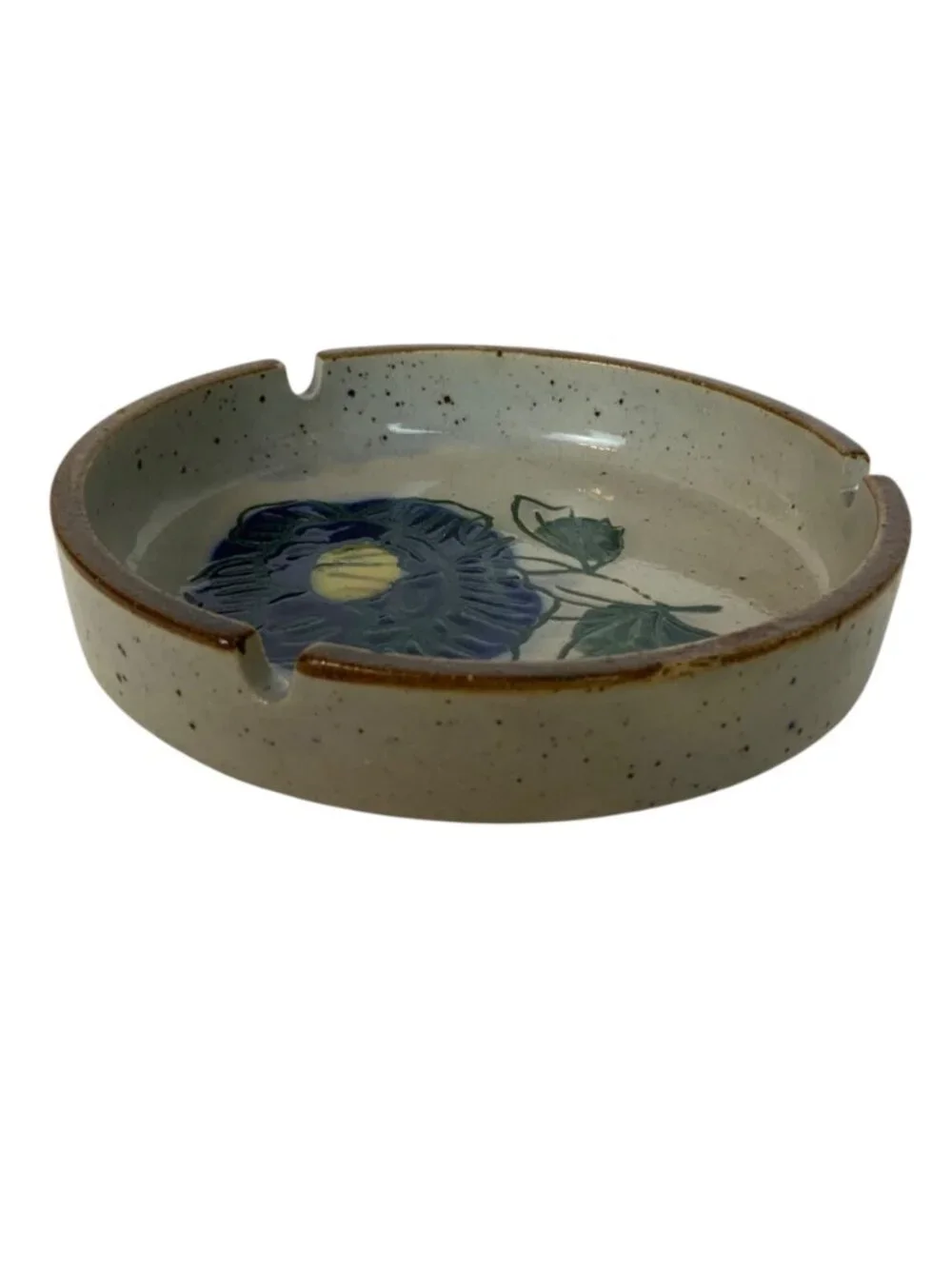 Vintage Otagiri Ceramic Ashtray Floral Design Speckled Glaze Japan